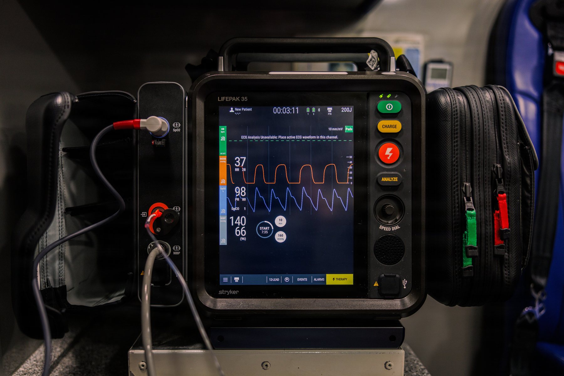 A modern cardiac monitor/defibrillator unit, representative of the type Yukon purchased