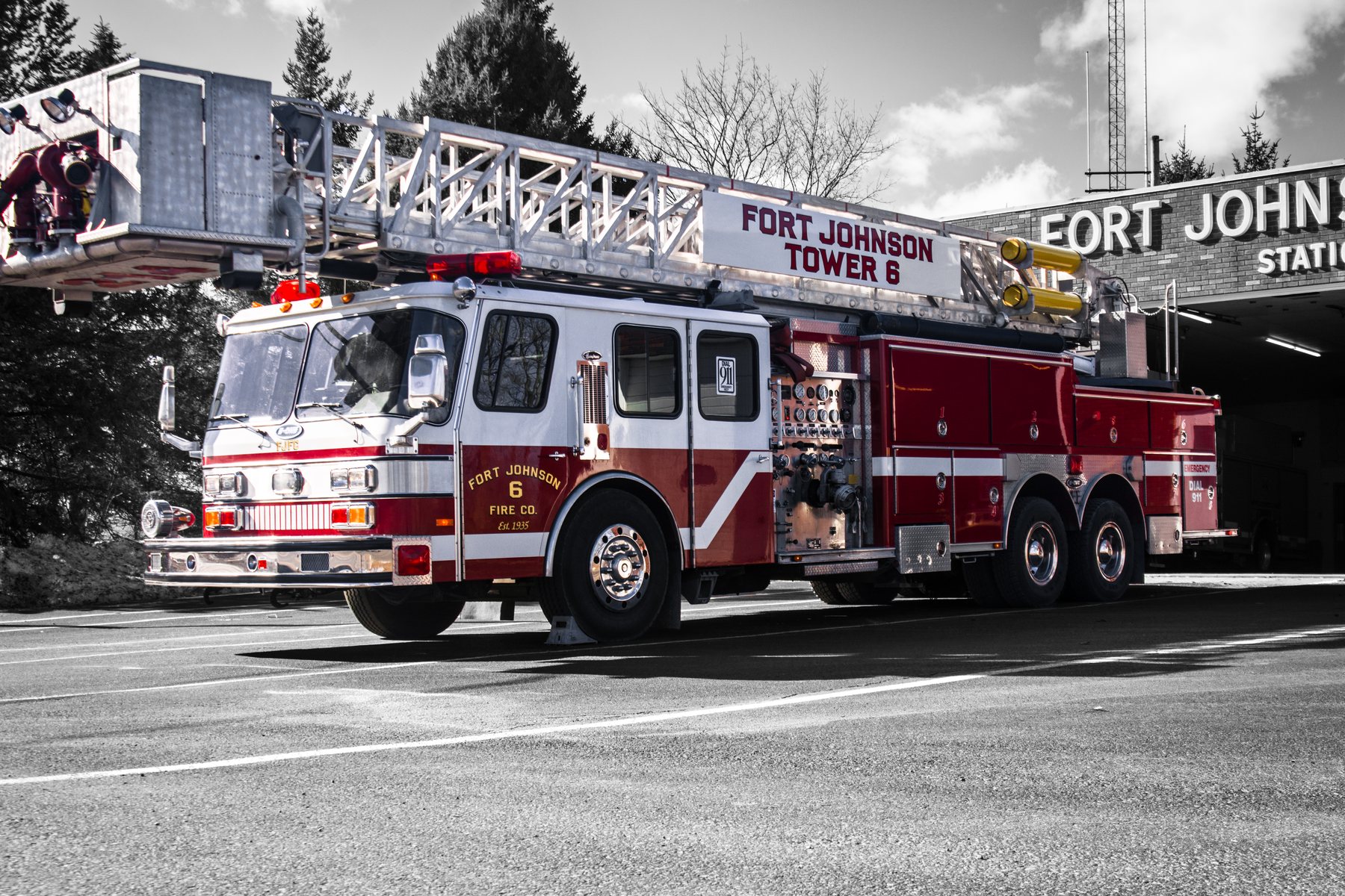 A fire department aerial ladder truck, representative of the type Yukon ordered