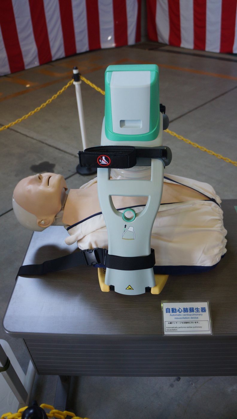 A LUCAS mechanical CPR device mounted on a training mannequin, representative of the type Yukon purchased