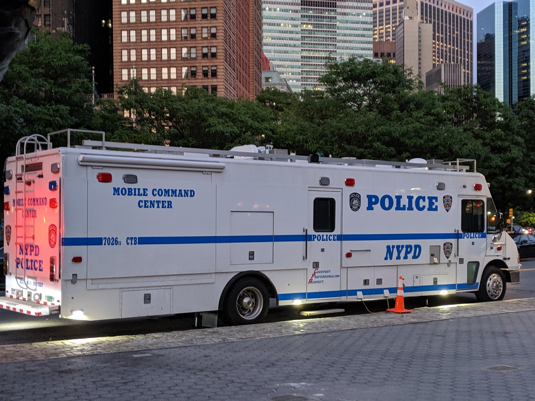 A large mobile command center vehicle, representative of the type Yukon added